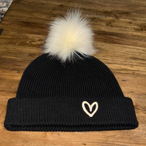 Accessories - HOUSE OF SHAN POM BEANIE TOBOGGAN WINTER HAT CAP BLACK WITH HEART